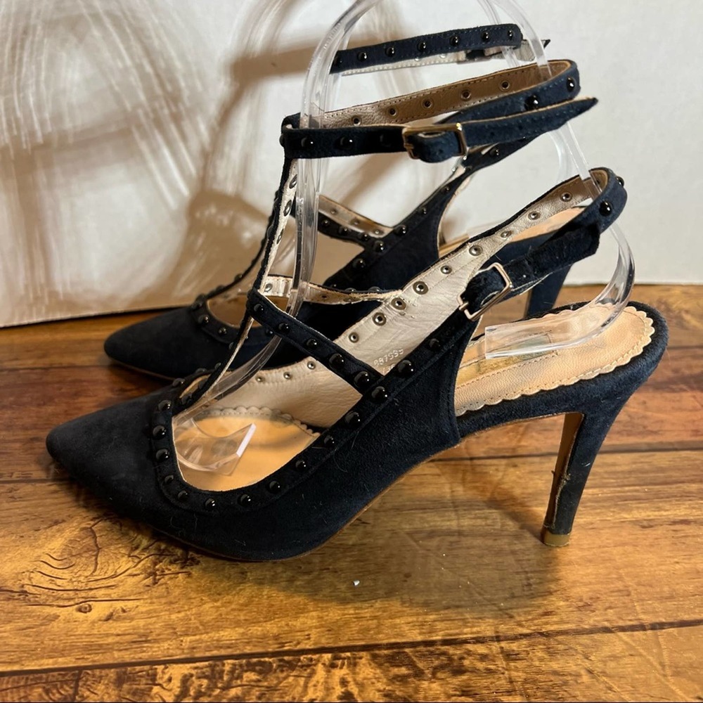 Boden Ashley T Bar heels Sz 38 / 7 Leather Made in Spain Studded Double T Strap